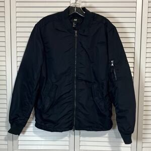H&M Black Bomber Two-way Zip Long Sleeve Relaxed Fit Jacket Men S